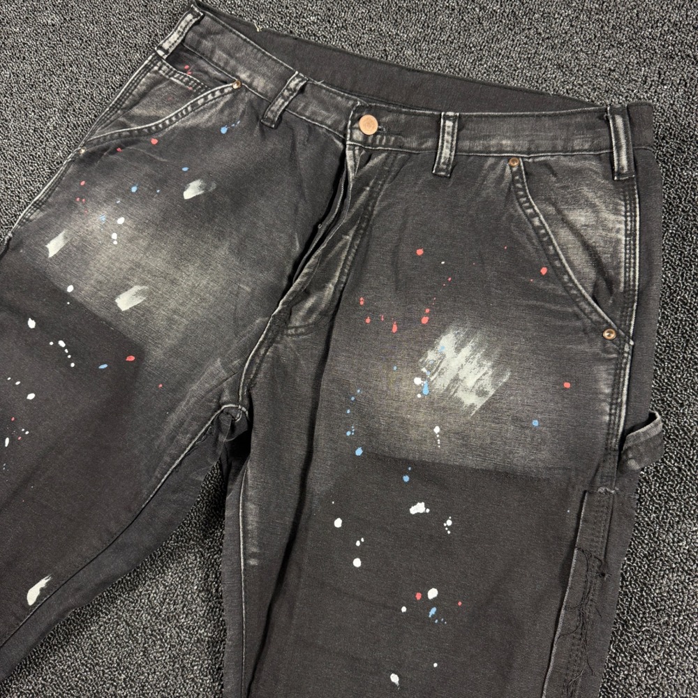 MNML Flared Carpenter Denim Jeans Men's 33 Black Double Knee Paint Splatter